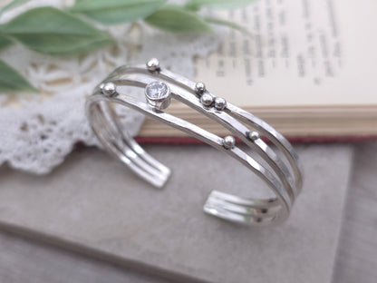 Sterling Silver Triple Band Swarovski Crystal Cuff