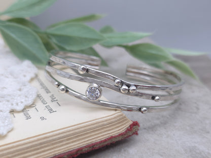 Sterling Silver Triple Band Swarovski Crystal Cuff