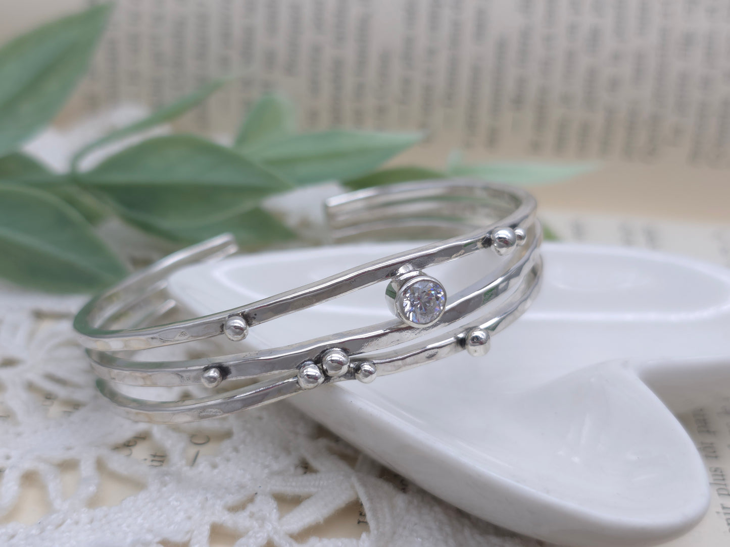 Sterling Silver Triple Band Swarovski Crystal Cuff