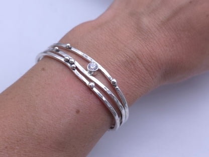 Sterling Silver Triple Band Swarovski Crystal Cuff