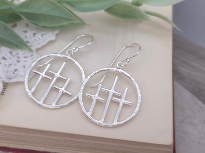 Sterling Silver "Calvary Hill" Cross Earrings