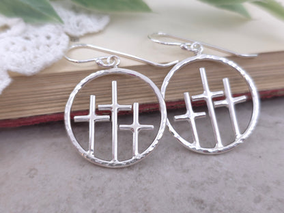 Sterling Silver "Calvary Hill" Cross Earrings