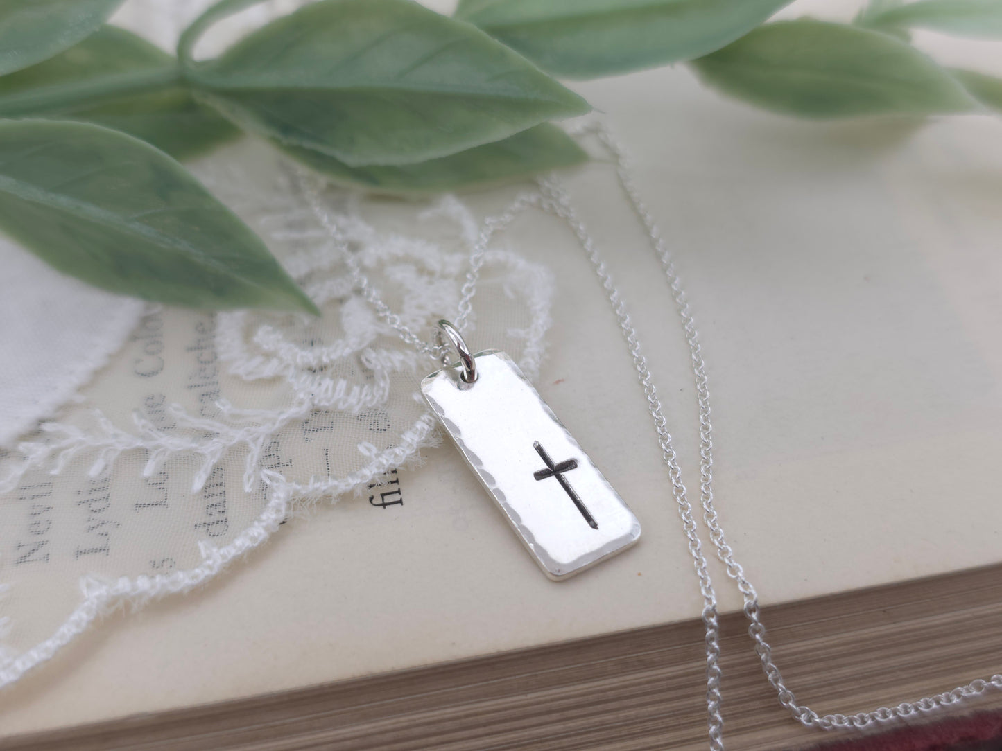 Sterling Silver Cross Tag Necklace