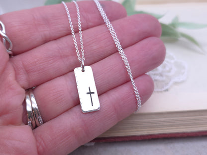 Sterling Silver Cross Tag Necklace