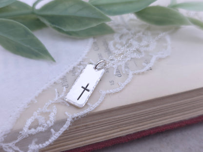 Sterling Silver Cross Tag Necklace