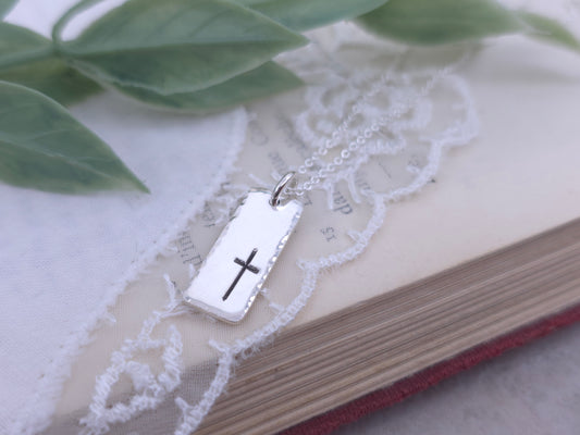 Sterling Silver Cross Tag Necklace