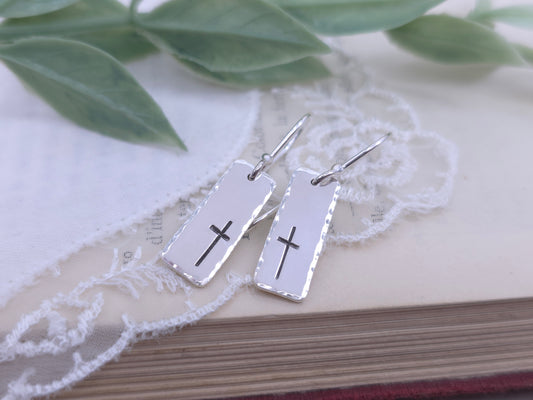 Sterling Silver Cross Tag Earrings