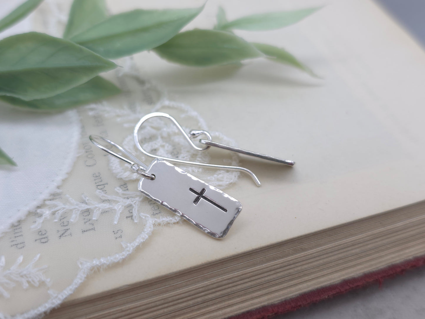 Sterling Silver Cross Tag Earrings