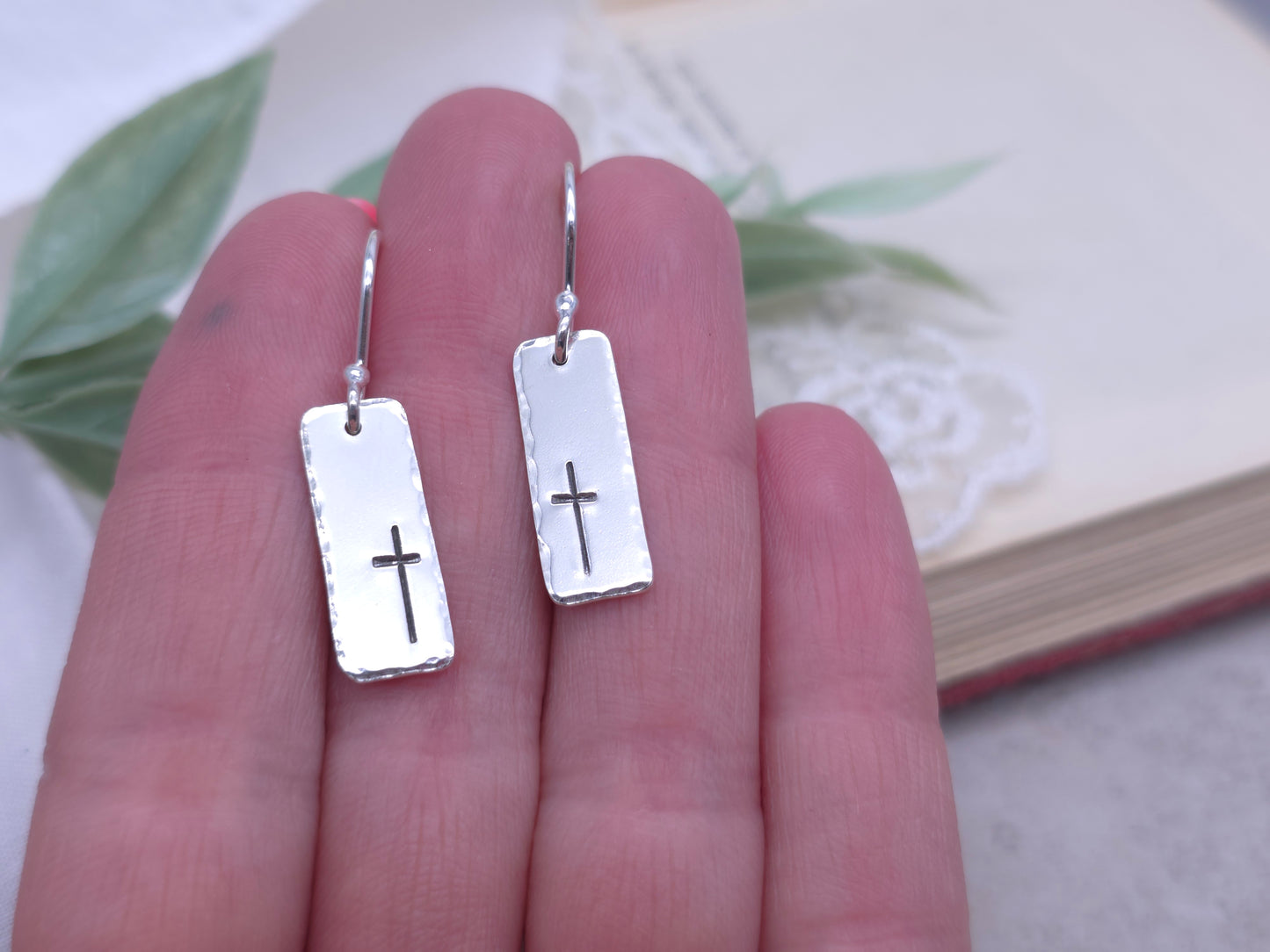 Sterling Silver Cross Tag Earrings