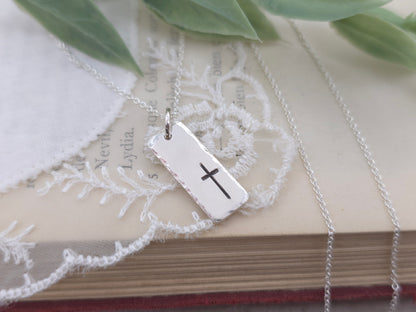 Sterling Silver Cross Tag Necklace