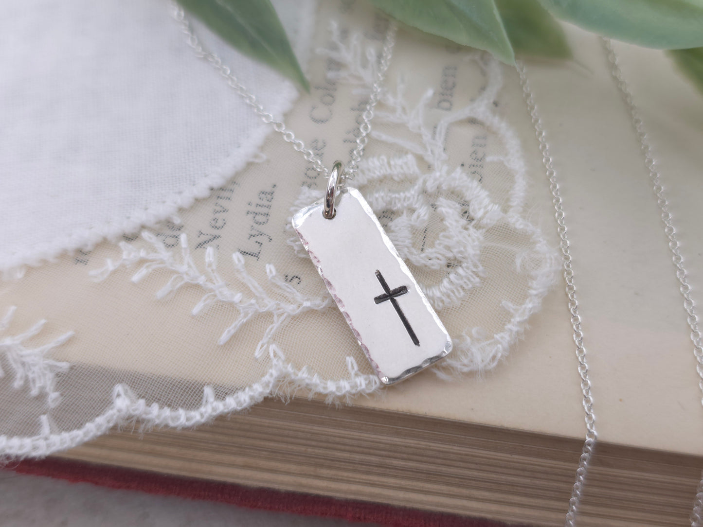 Sterling Silver Cross Tag Necklace