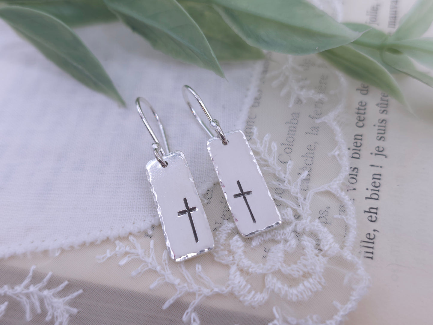 Sterling Silver Cross Tag Earrings