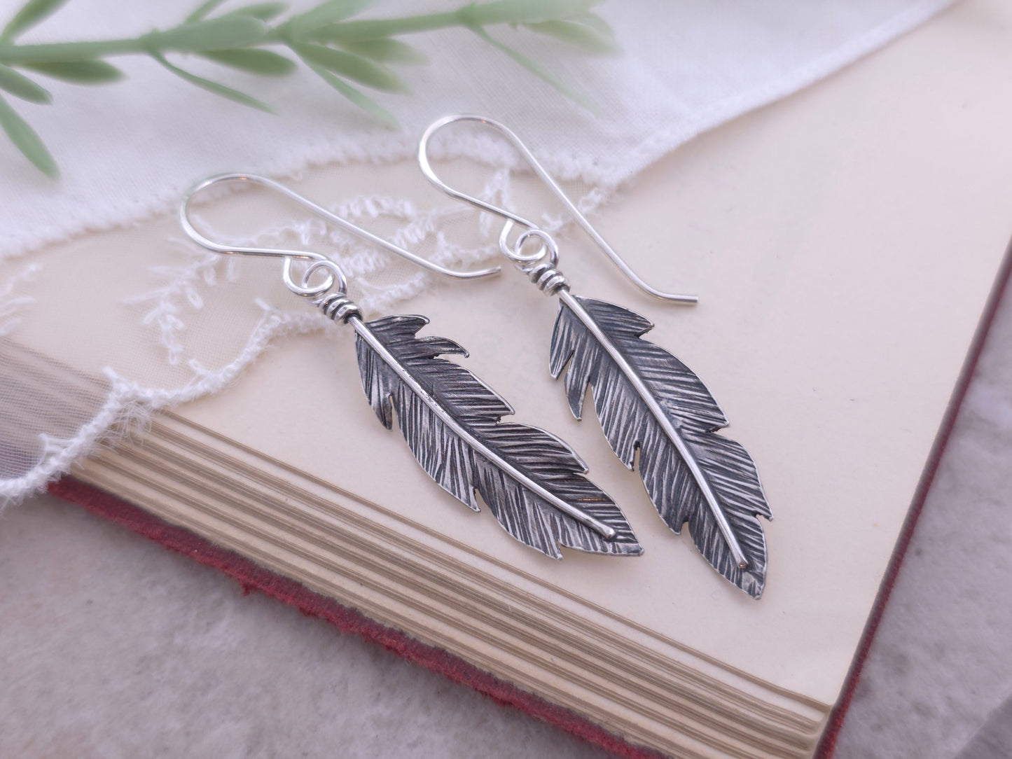 Sterling Silver Feather Earrings / Nature lover