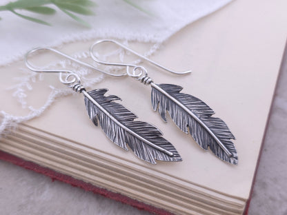 Sterling Silver Feather Earrings / Nature lover