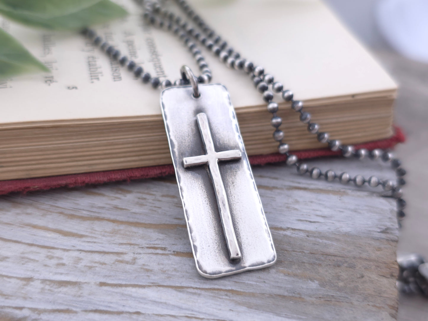 MENS Sterling Silver Cross  Necklace / Rugged Cross / Faith  / Dog Tag