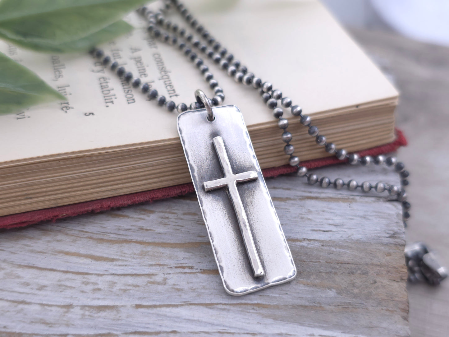 MENS Sterling Silver Cross  Necklace / Rugged Cross / Faith  / Dog Tag