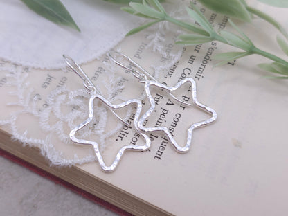 Sterling Silver Hammered Star Earrings