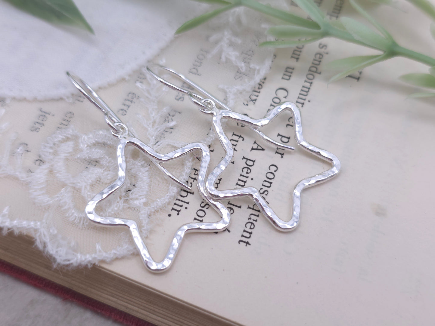 Sterling Silver Hammered Star Earrings