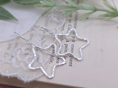 Sterling Silver Hammered Star Earrings