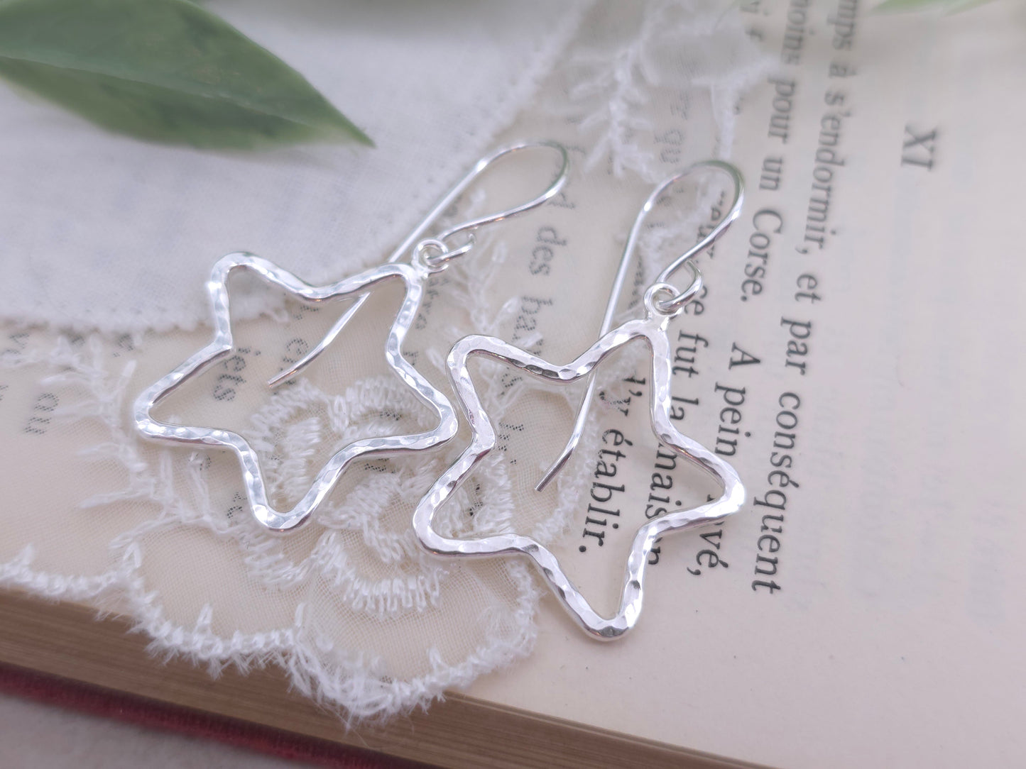 Sterling Silver Hammered Star Earrings