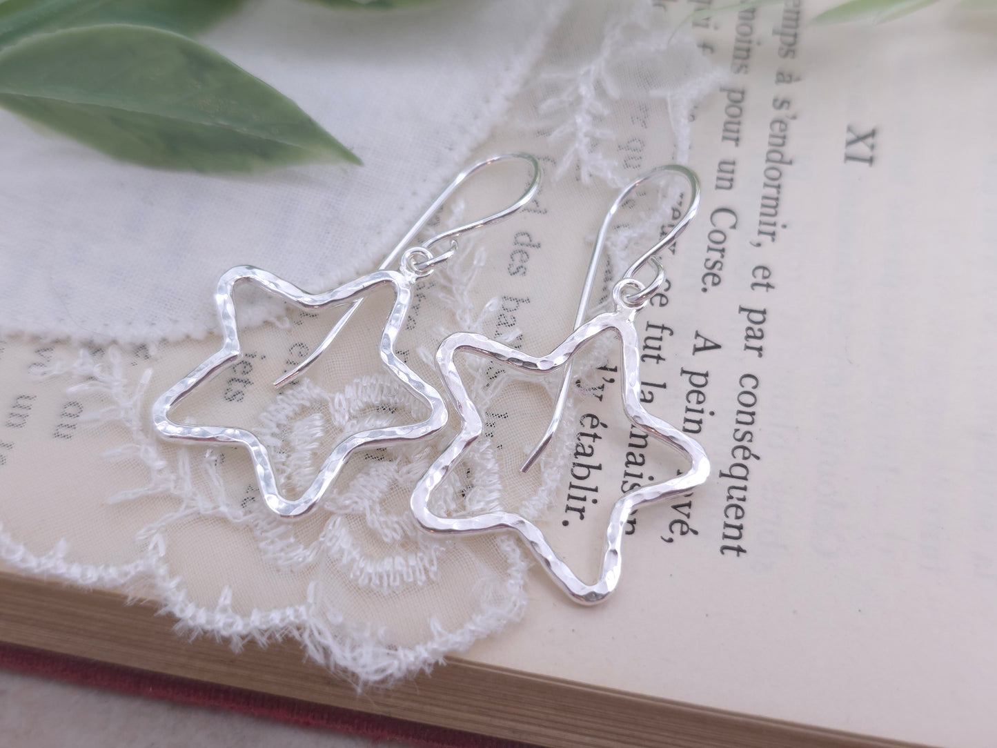 Sterling Silver Hammered Star Earrings