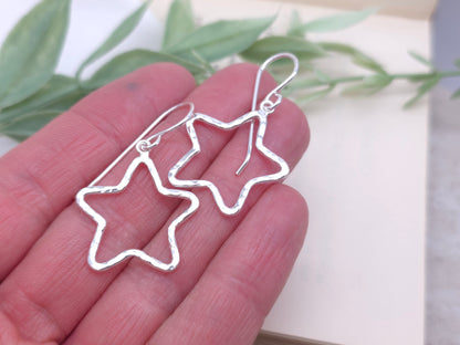 Sterling Silver Hammered Star Earrings