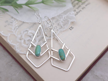 Sterling Silver Chevron & Kingman Turquoise Dangle Earrings