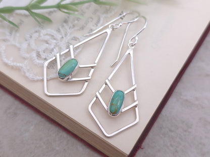 Sterling Silver Chevron & Kingman Turquoise Dangle Earrings