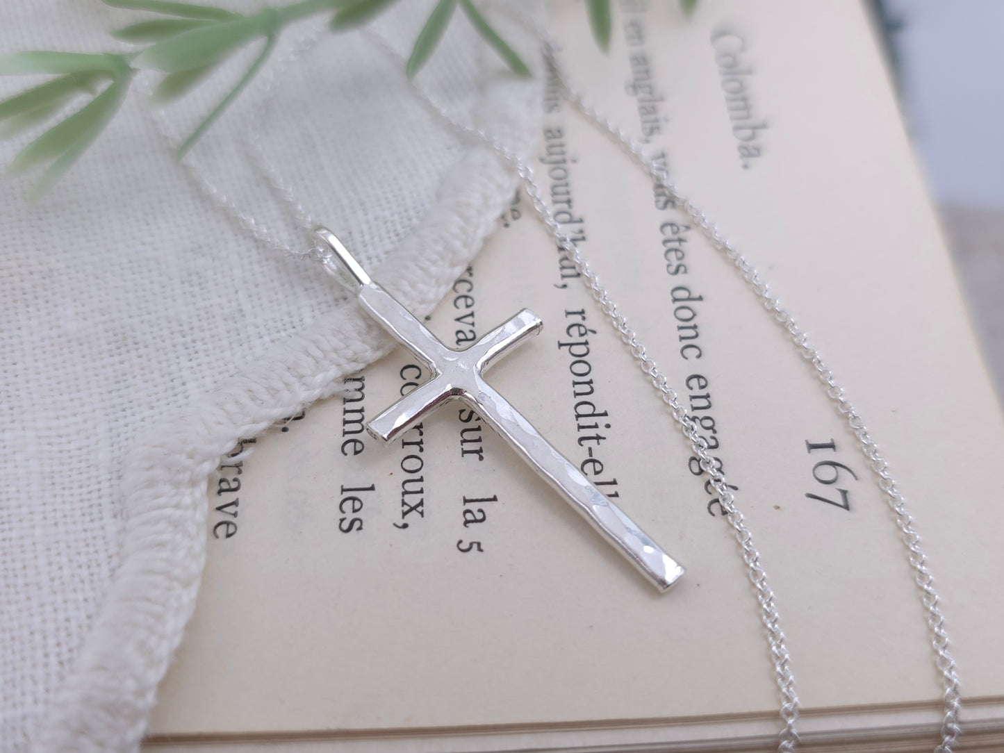 Sterling Silver Long Thin Cross Necklace