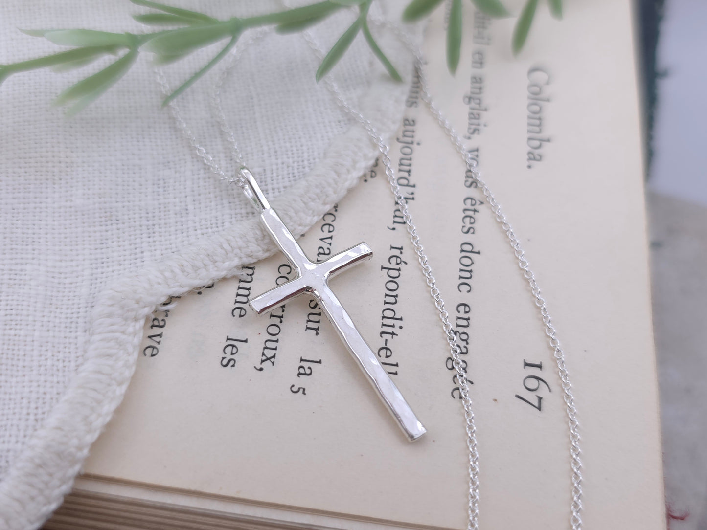 Sterling Silver Long Thin Cross Necklace