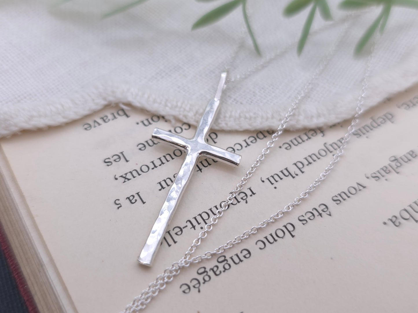 Sterling Silver Long Thin Cross Necklace