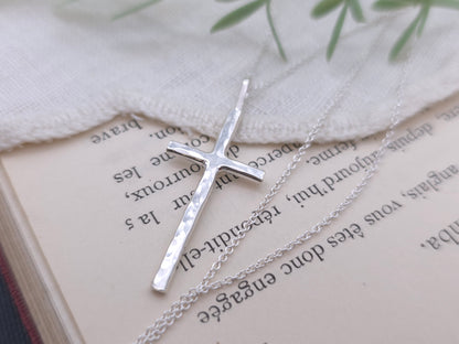 Sterling Silver Long Thin Cross Necklace