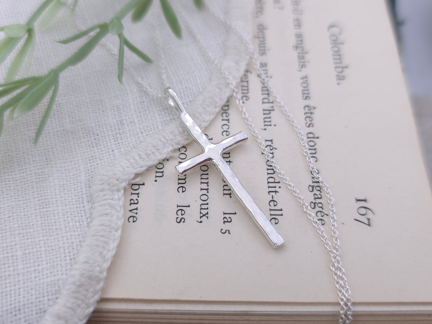 Sterling Silver Long Thin Cross Necklace