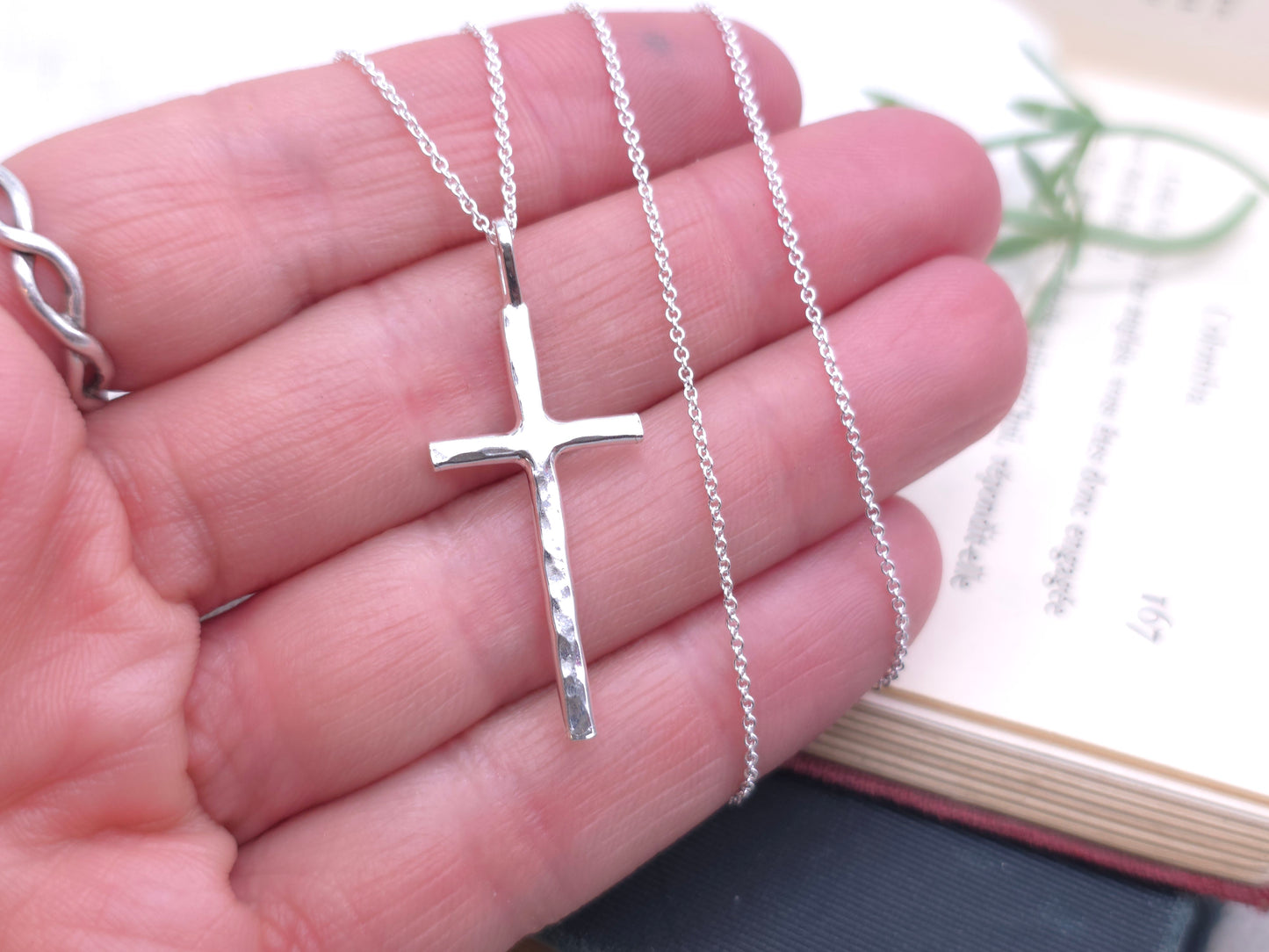 Sterling Silver Long Thin Cross Necklace