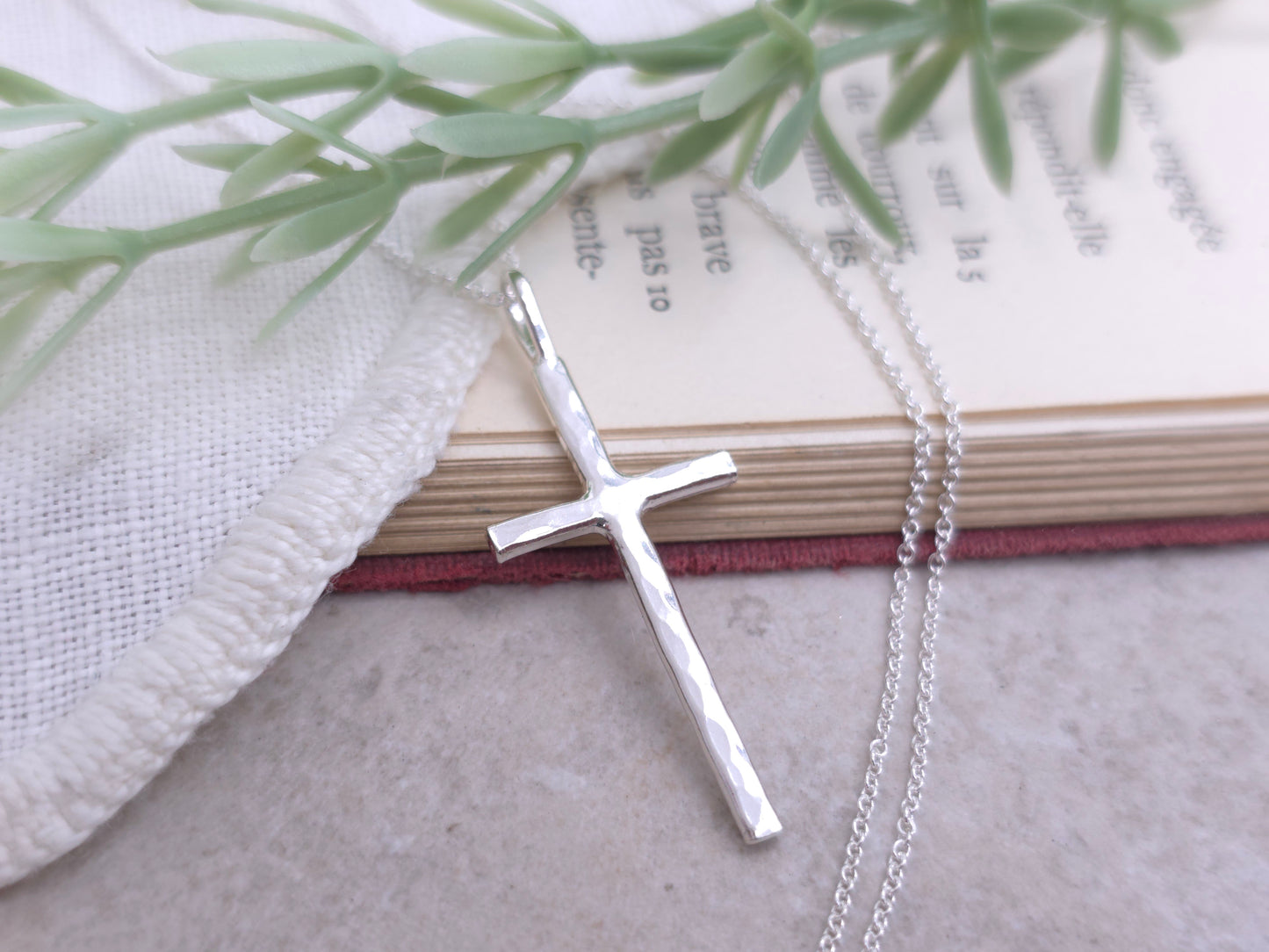 Sterling Silver Long Thin Cross Necklace