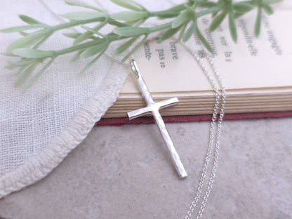 Sterling Silver Long Thin Cross Necklace