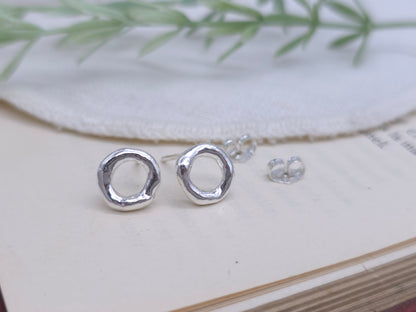 Sterling Silver Molten Circle Studs