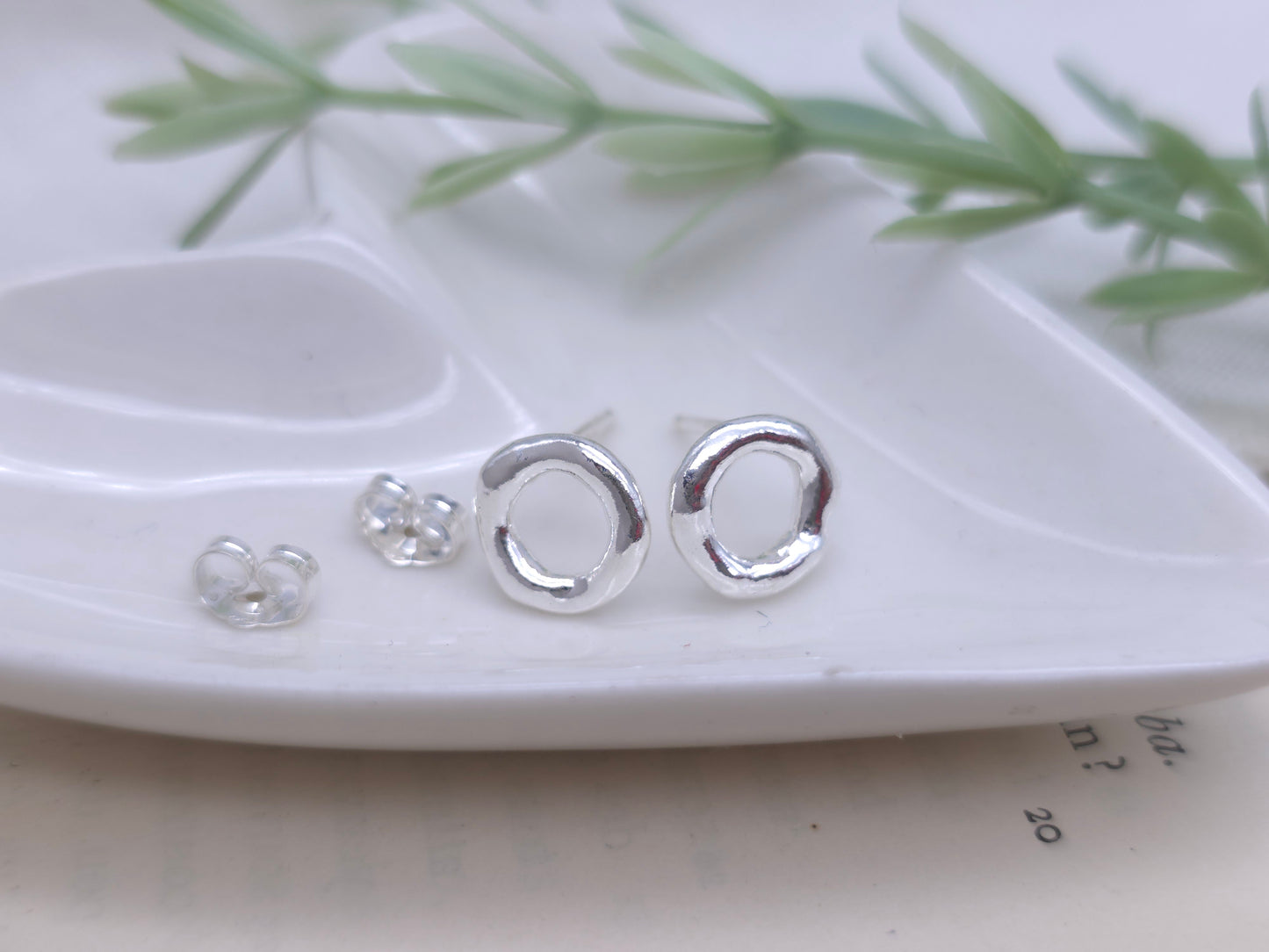 Sterling Silver Molten Circle Studs