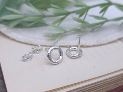 Sterling Silver Molten Circle Studs