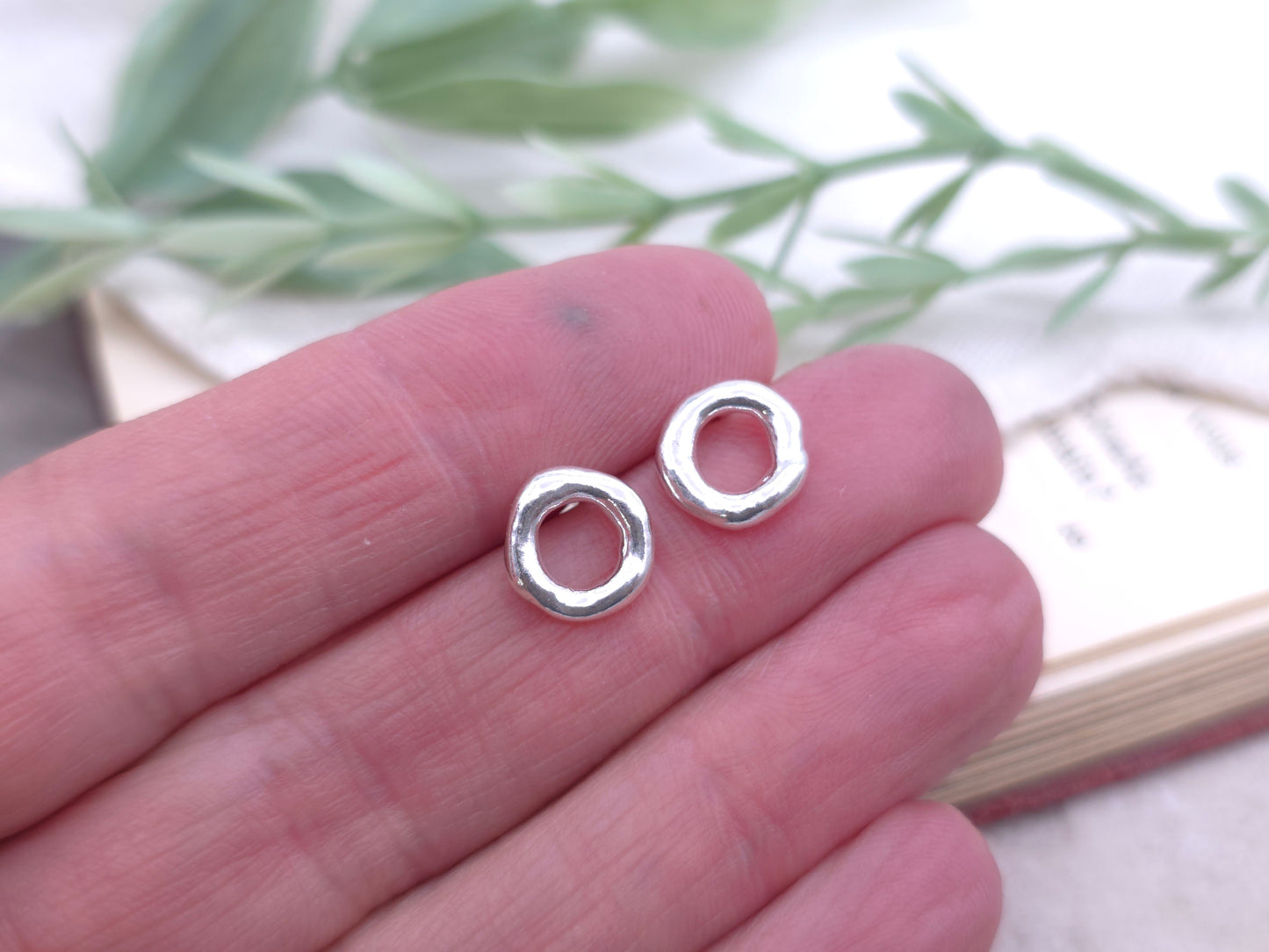 Sterling Silver Molten Circle Studs