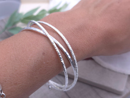 Sterling Silver Intertwined Bangle Set