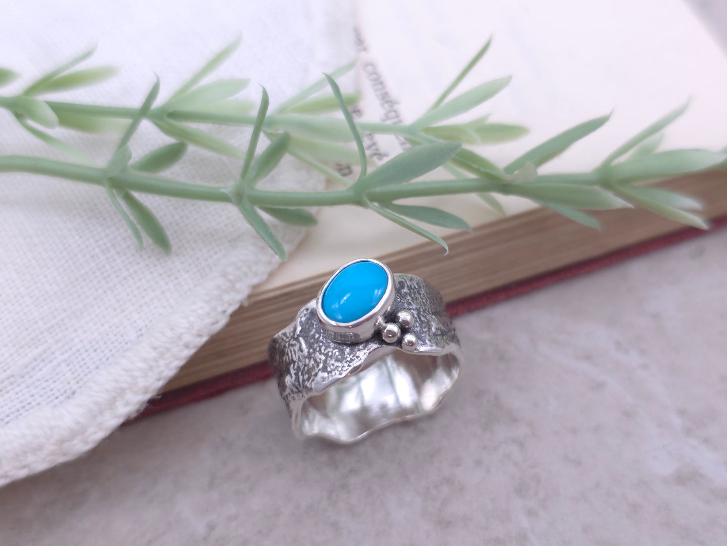 Sterling Silver & Bluejay Turquoise Ring Size 6 1/2