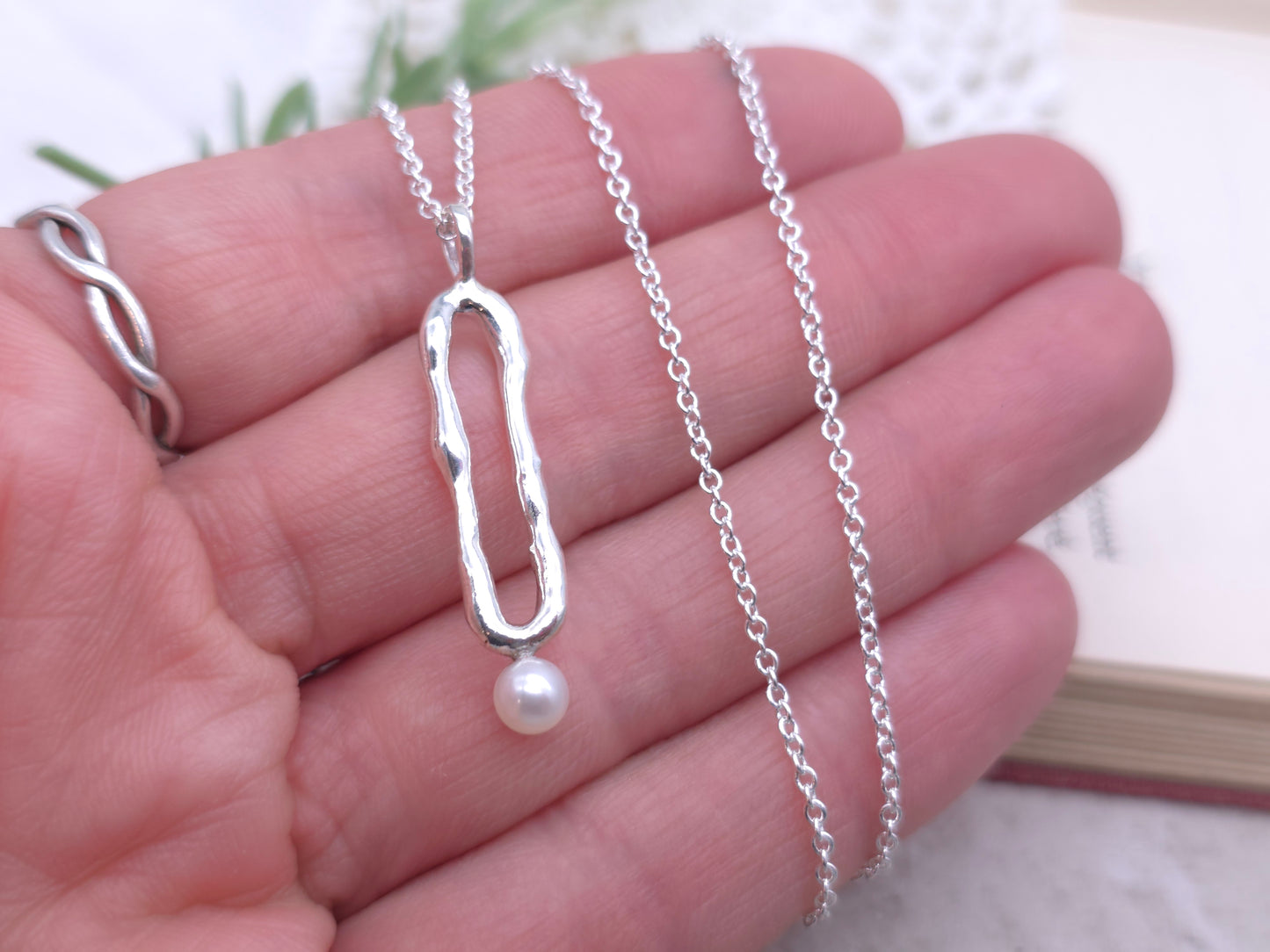 Sterling Silver Molten Pearl Necklace