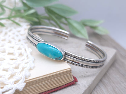 Sterling Silver Hammered Edged Kingman Turquoise Cuff