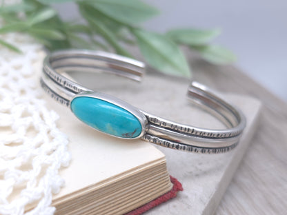 Sterling Silver Hammered Edged Kingman Turquoise Cuff