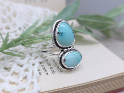 Sterling Silver & Lone Mountain Turquoise Double Stone Ring SIZE 7 1/2