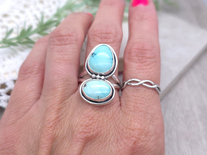 Sterling Silver & Lone Mountain Turquoise Double Stone Ring SIZE 7 1/2