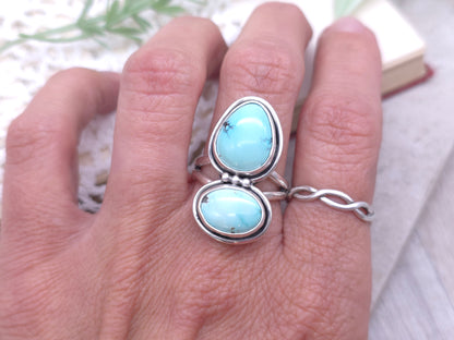 Sterling Silver & Lone Mountain Turquoise Double Stone Ring SIZE 7 1/2