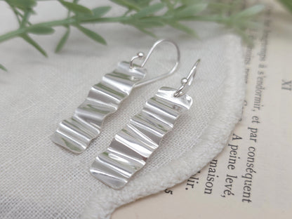 Sterling Silver Crinkled Bar Earrings