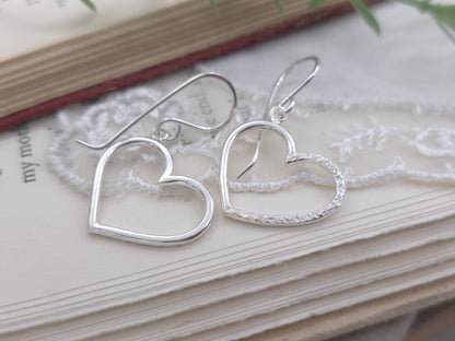 Sterling Silver Pave Hammered Heart Earrings